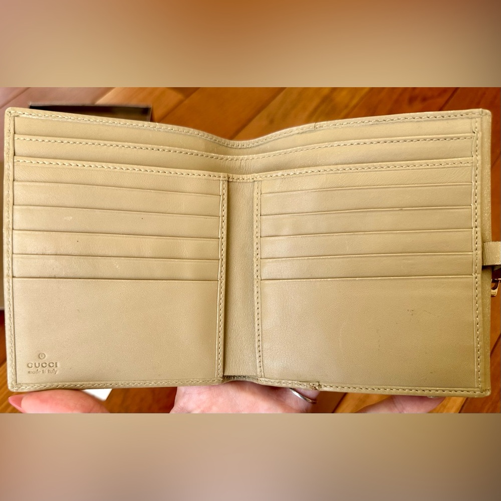 Gucci Vintage Tan Monogram Suede and Leather Bifold Wallet - Picture 9 of 16